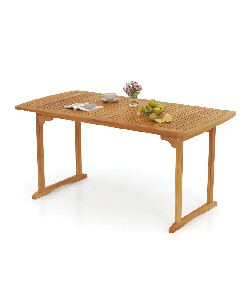 63 inch Outdoor Dining Table with Umbrella Hole and Slatted Tabletop - Natural - Patio Tables