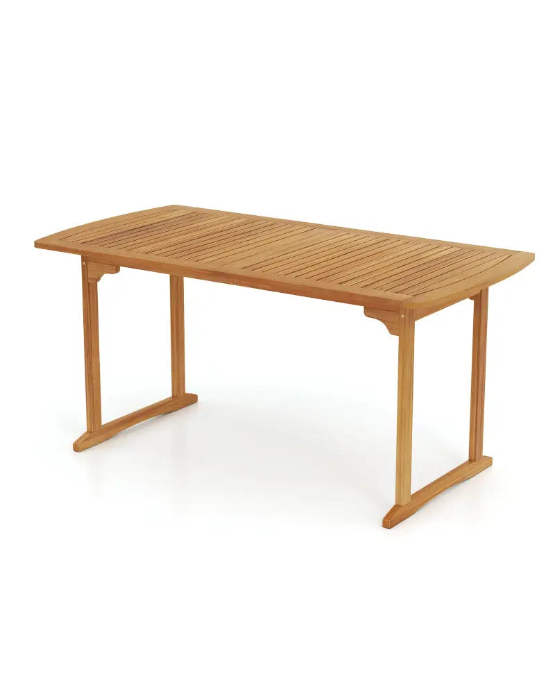 63 inch Outdoor Dining Table with Umbrella Hole and Slatted Tabletop - Natural - Patio Tables