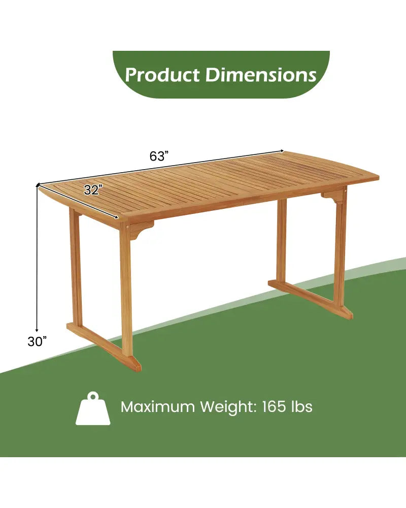 63 inch Outdoor Dining Table with Umbrella Hole and Slatted Tabletop - Natural - Patio Tables