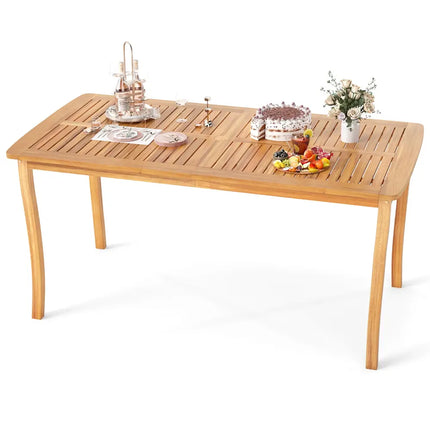 63 inch Outdoor Dining Table with Umbrella Hole Farmhouse Bistro Dinette Furniture - Natural - Patio Dining Tables