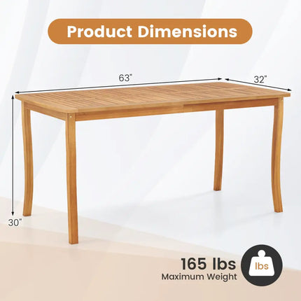 63 inch Outdoor Dining Table with Umbrella Hole Farmhouse Bistro Dinette Furniture - Natural - Patio Dining Tables