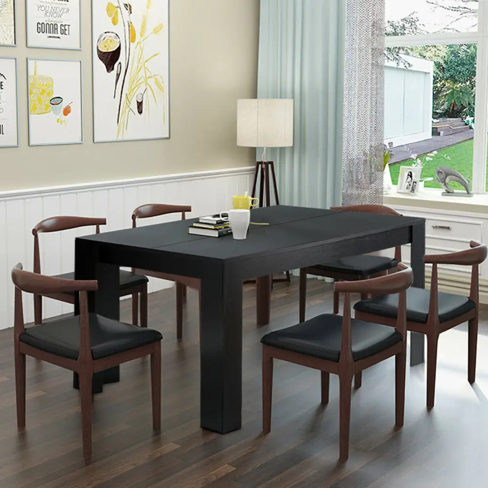 63 Inch Rectangular Modern Dining Kitchen Table for 6 People-Black - Black - Dining Tables