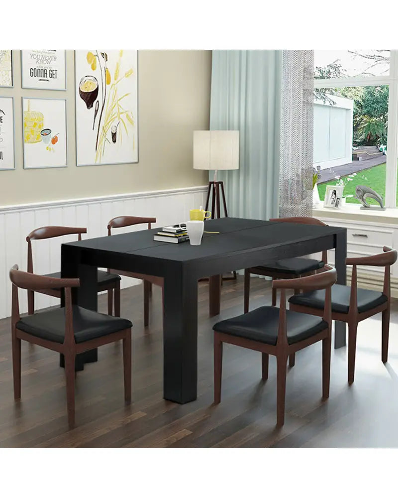 63 Inch Rectangular Modern Dining Kitchen Table for 6 People-Black - Black - Dining Tables