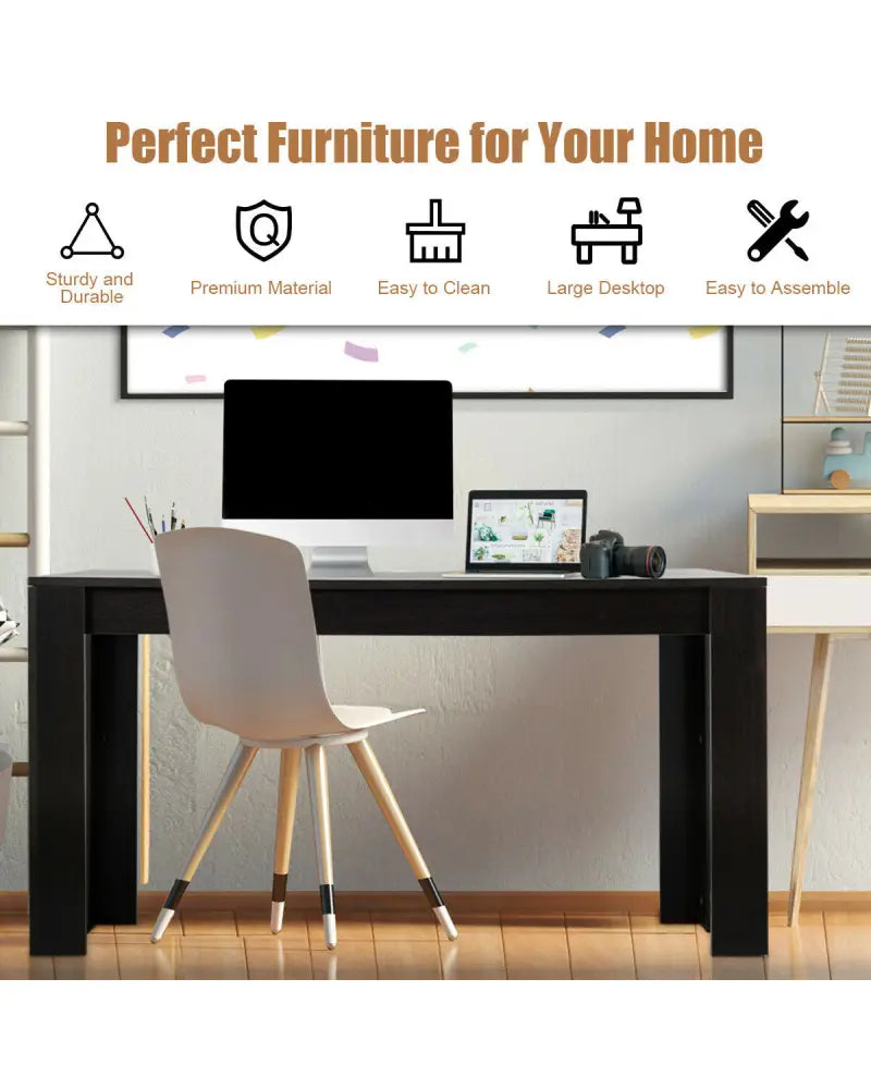 63 Inch Rectangular Modern Dining Kitchen Table for 6 People-Black - Black - Dining Tables