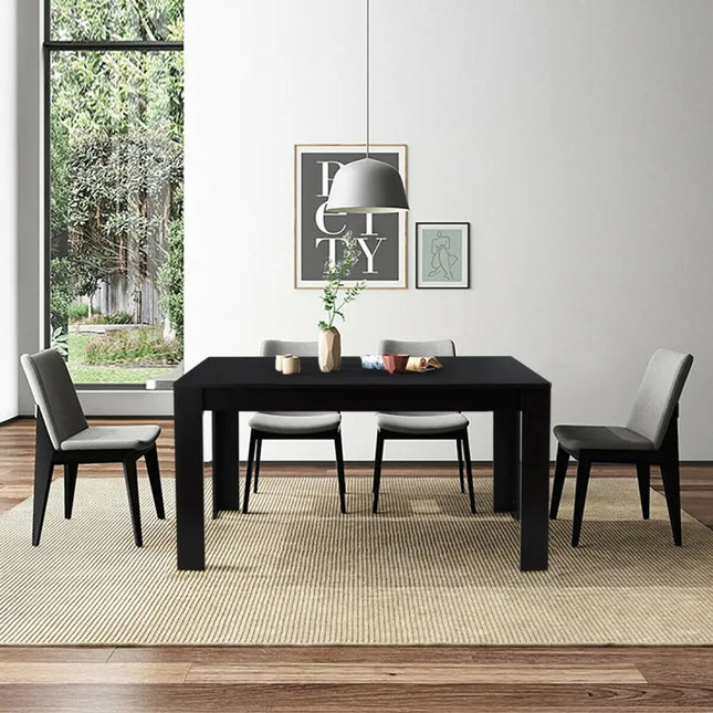 63 Inch Rectangular Modern Dining Kitchen Table for 6 People-Black - Black - Dining Tables