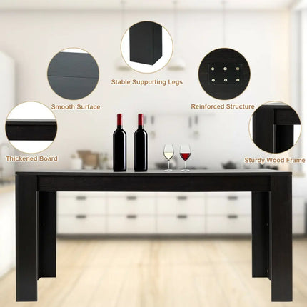 63 Inch Rectangular Modern Dining Kitchen Table for 6 People-Black - Black - Dining Tables
