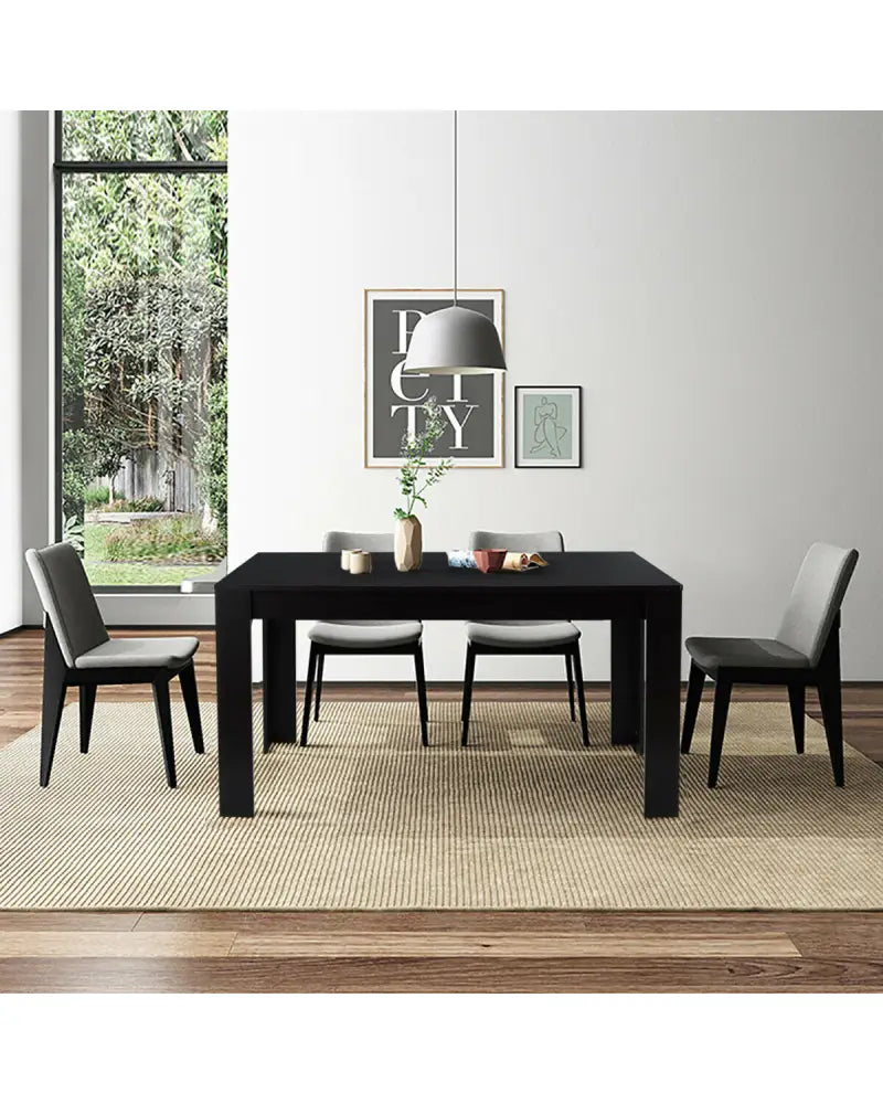 63 Inch Rectangular Modern Dining Kitchen Table for 6 People-Black - Black - Dining Tables