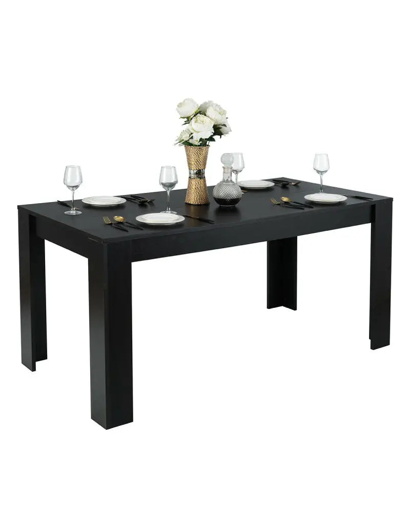 63 Inch Rectangular Modern Dining Kitchen Table for 6 People-Black - Black - Dining Tables