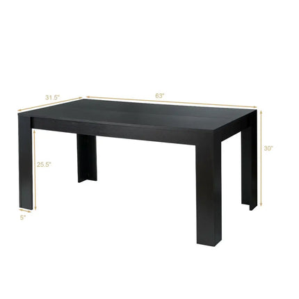 63 Inch Rectangular Modern Dining Kitchen Table for 6 People-Black - Black - Dining Tables