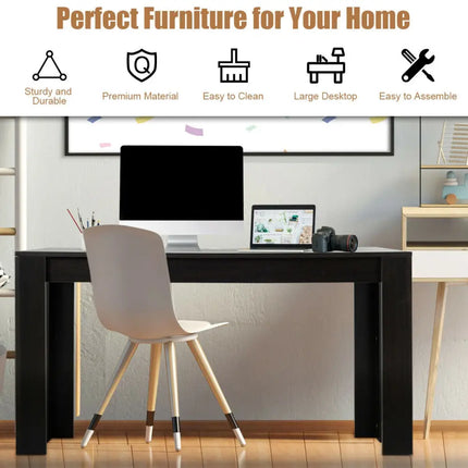 63 Inch Rectangular Modern Dining Kitchen Table for 6 People-Black - Black - Dining Tables
