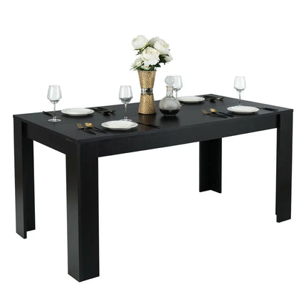 63 Inch Rectangular Modern Dining Kitchen Table for 6 People-Black - Black - Dining Tables