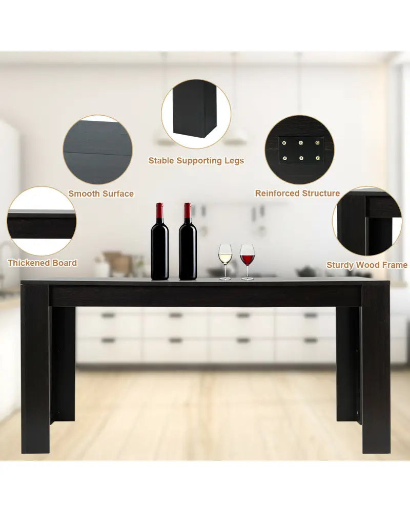 63 Inch Rectangular Modern Dining Kitchen Table for 6 People-Black - Black - Dining Tables