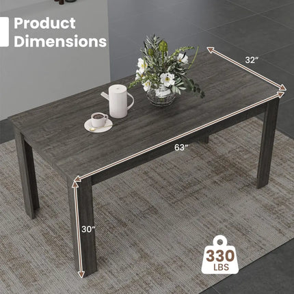 63 Inch Rectangular Modern Dining Kitchen Table-Gray - Gray - Dining Tables