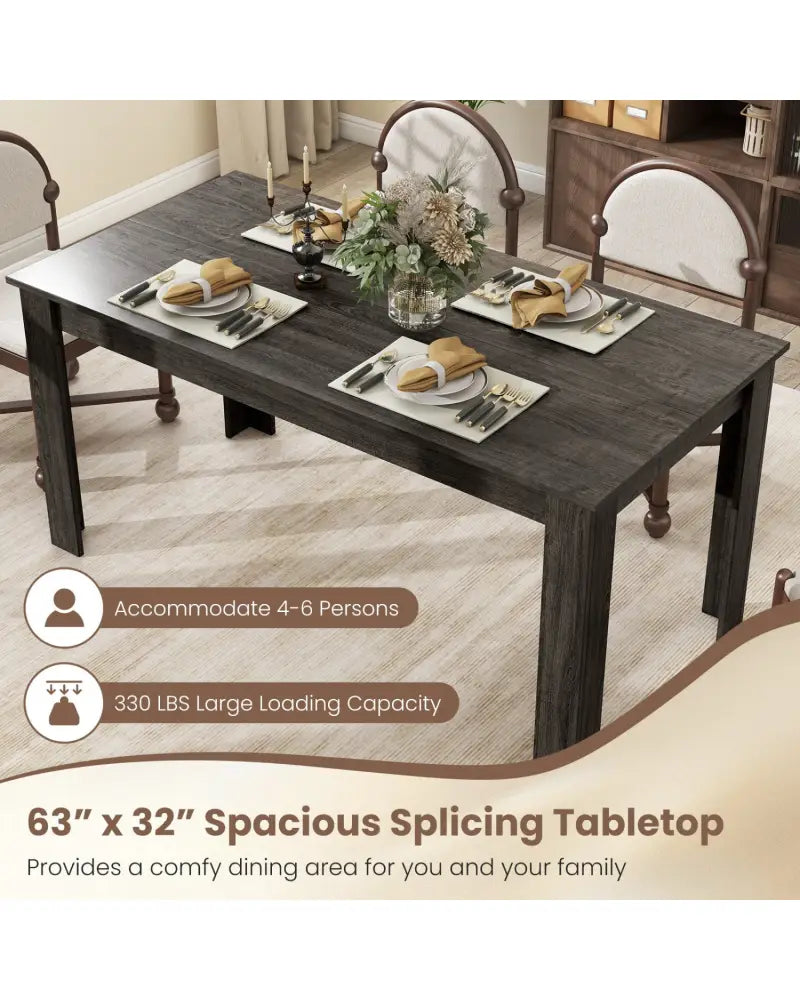 63 Inch Rectangular Modern Dining Kitchen Table-Gray - Gray - Dining Tables