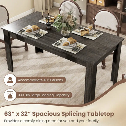 63 Inch Rectangular Modern Dining Kitchen Table-Gray - Gray - Dining Tables