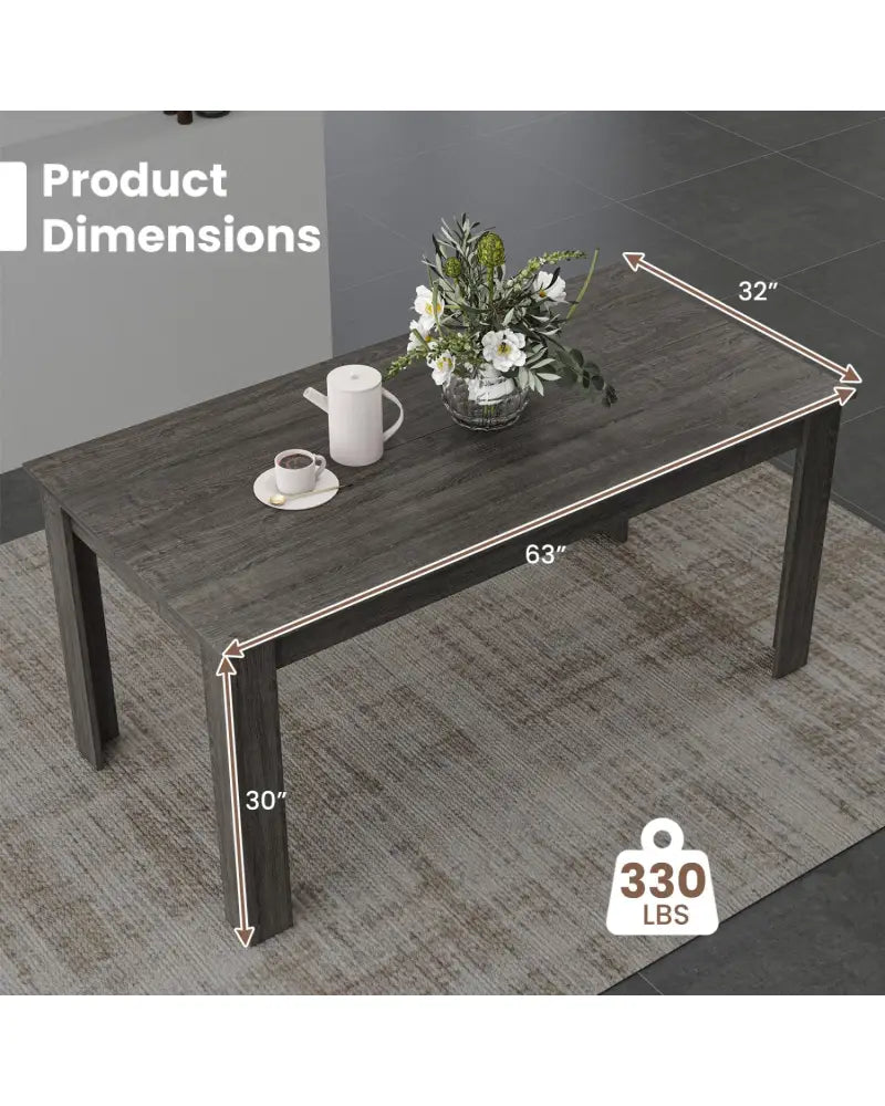 63 Inch Rectangular Modern Dining Kitchen Table-Gray - Gray - Dining Tables