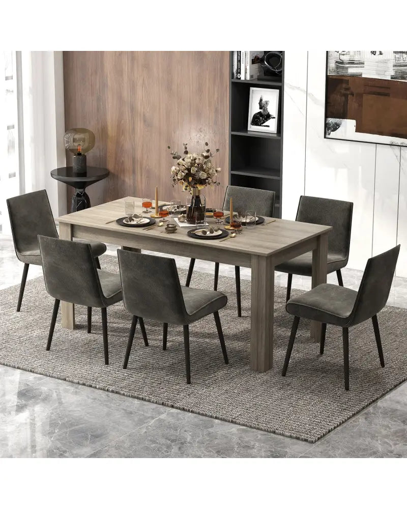 63 Inch Rectangular Modern Dining Kitchen Table-Light Gray - Light Gray - Dining Tables