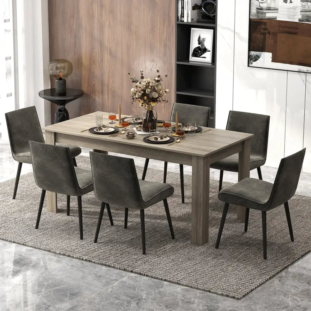 63 Inch Rectangular Modern Dining Kitchen Table-Light Gray - Light Gray - Dining Tables
