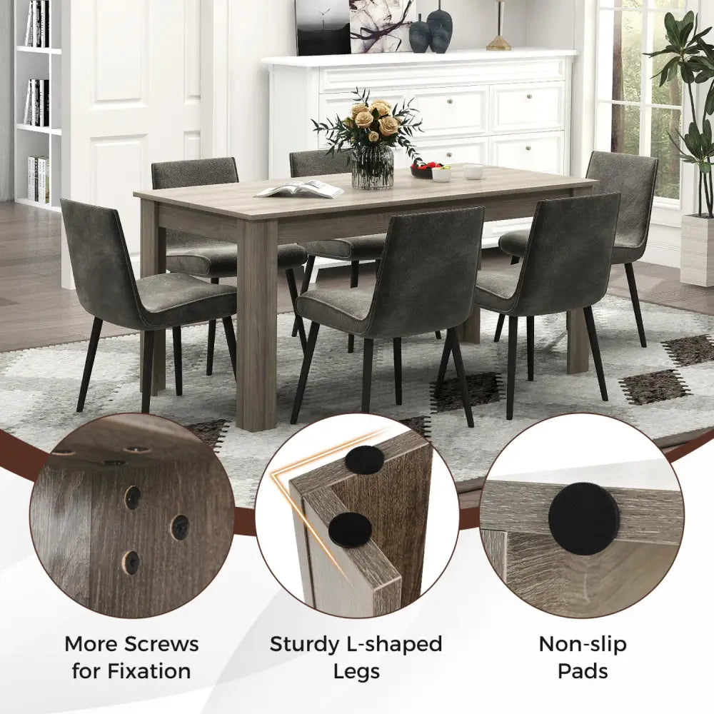 63 Inch Rectangular Modern Dining Kitchen Table-Light Gray - Light Gray - Dining Tables