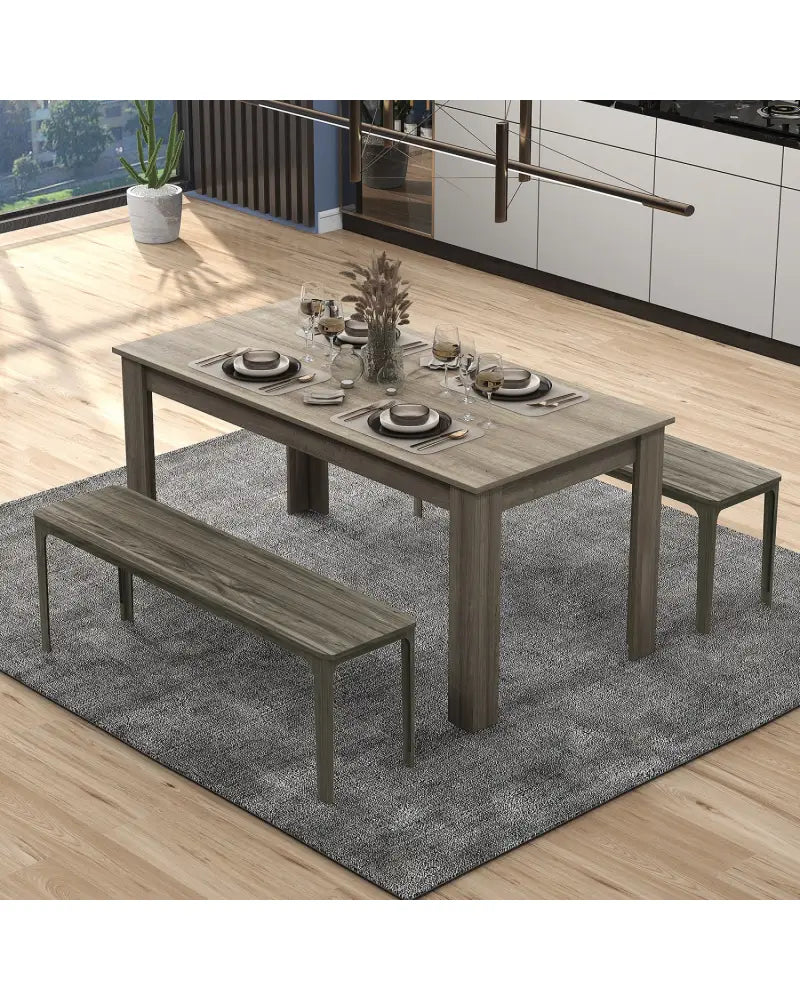 63 Inch Rectangular Modern Dining Kitchen Table-Light Gray - Light Gray - Dining Tables