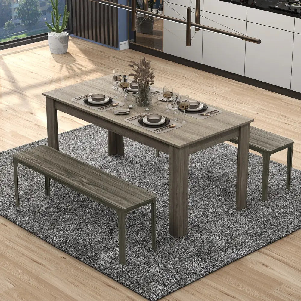 63 Inch Rectangular Modern Dining Kitchen Table-Light Gray - Light Gray - Dining Tables