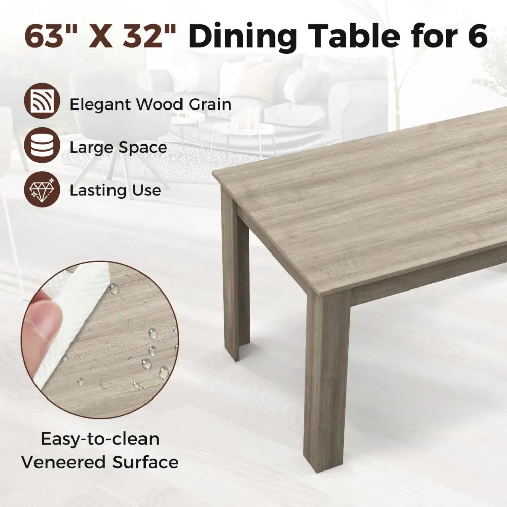 63 Inch Rectangular Modern Dining Kitchen Table-Light Gray - Light Gray - Dining Tables