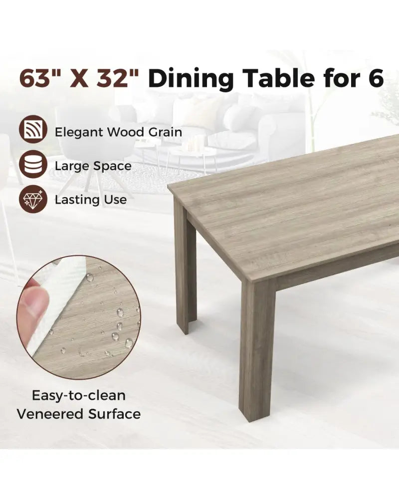 63 Inch Rectangular Modern Dining Kitchen Table-Light Gray - Light Gray - Dining Tables
