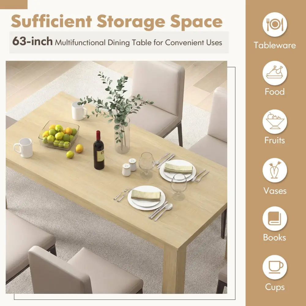 63 Inch Rectangular Modern Dining Kitchen Table-Oak - Oak - Dining Tables