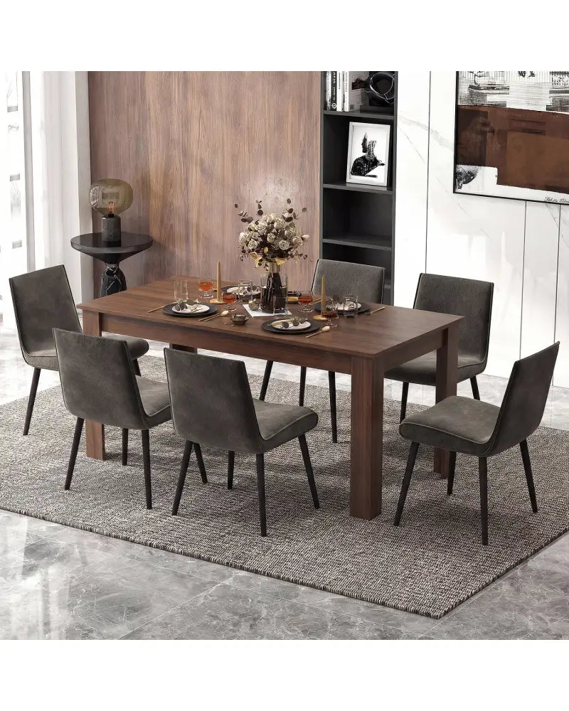 63 Inch Rectangular Modern Dining Kitchen Table-Walnut - Walnut - Dining Tables