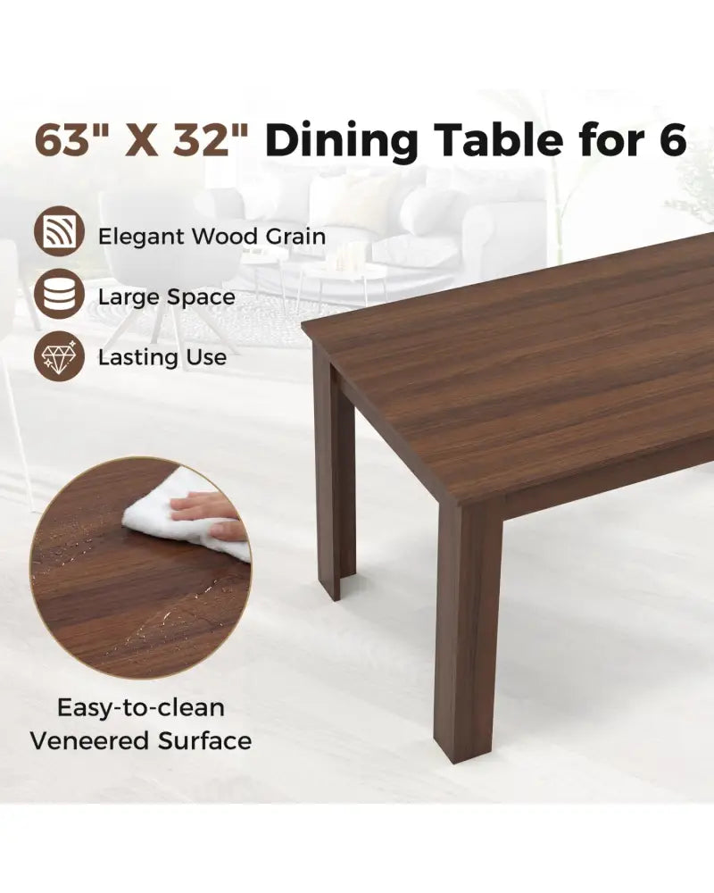 63 Inch Rectangular Modern Dining Kitchen Table-Walnut - Walnut - Dining Tables