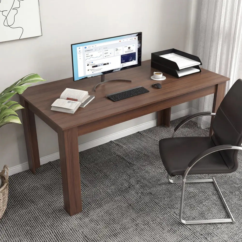 63 Inch Rectangular Modern Dining Kitchen Table-Walnut - Walnut - Dining Tables