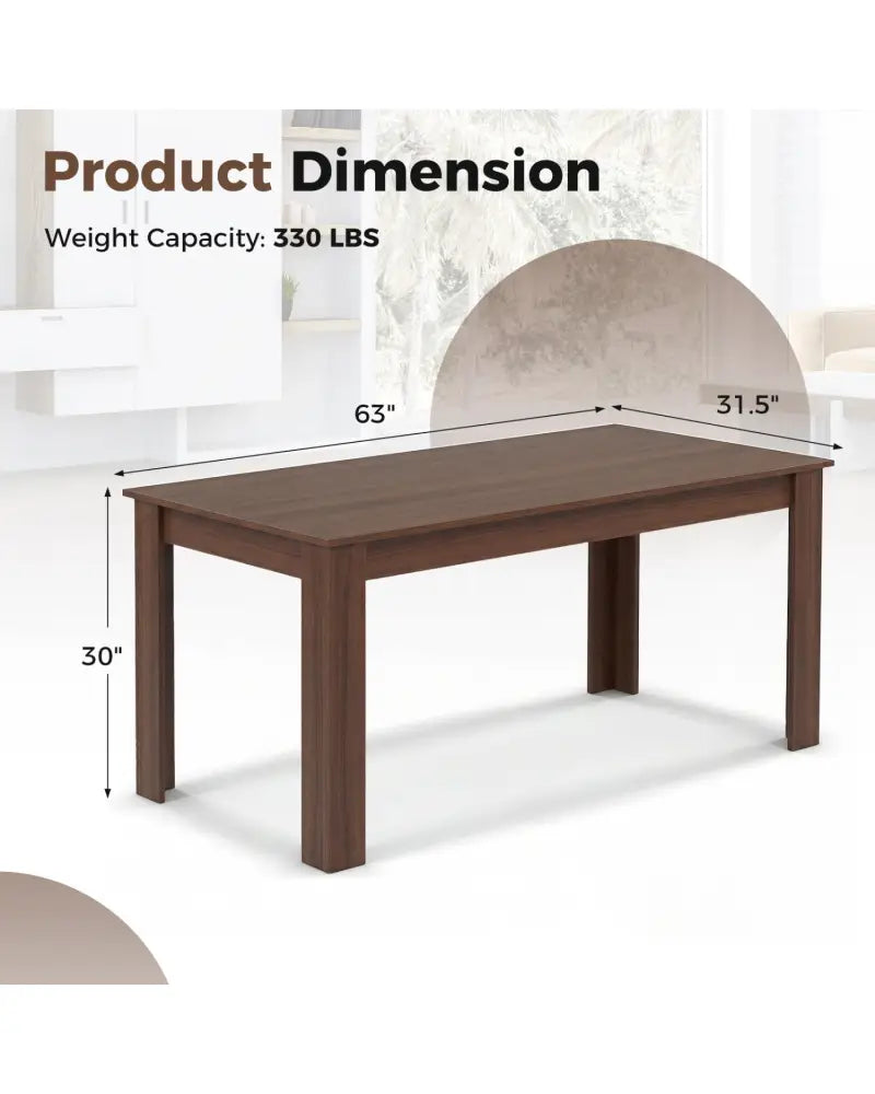 63 Inch Rectangular Modern Dining Kitchen Table-Walnut - Walnut - Dining Tables
