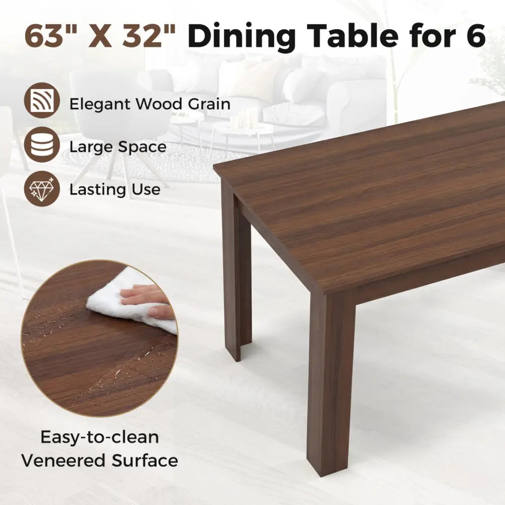 63 Inch Rectangular Modern Dining Kitchen Table-Walnut - Walnut - Dining Tables