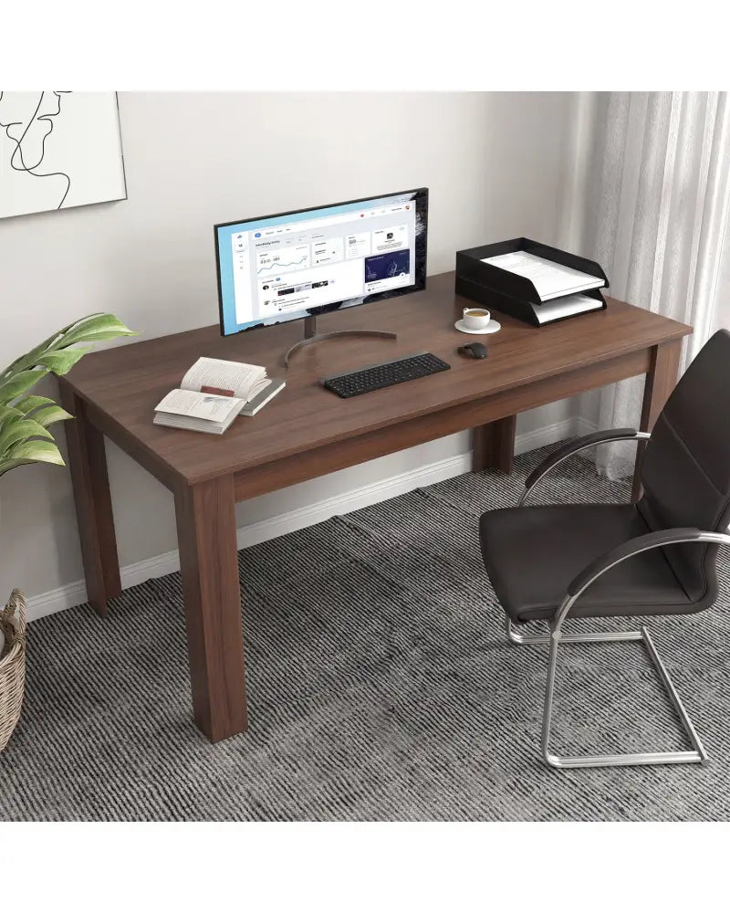 63 Inch Rectangular Modern Dining Kitchen Table-Walnut - Walnut - Dining Tables