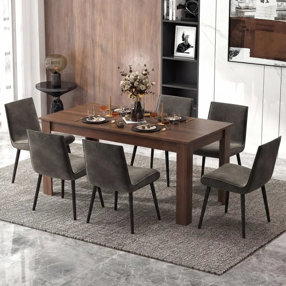 63 Inch Rectangular Modern Dining Kitchen Table-Walnut - Walnut - Dining Tables