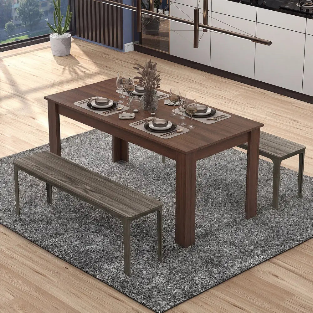 63 Inch Rectangular Modern Dining Kitchen Table-Walnut - Walnut - Dining Tables