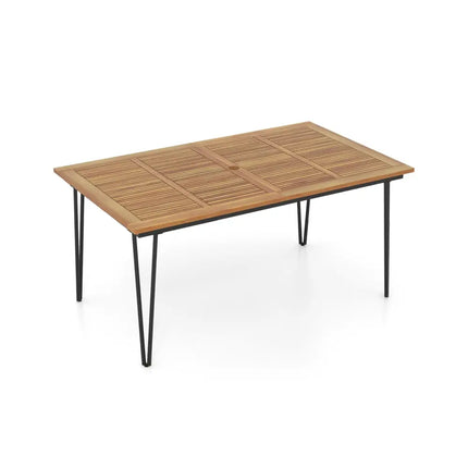 63 Inch Rectangular Outdoor Dining Table for 6 People with Acacia Wood Tabletop and Umbrella Hole-63 inches - Natural &