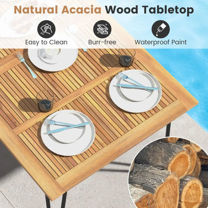 63 Inch Rectangular Outdoor Dining Table for 6 People with Acacia Wood Tabletop and Umbrella Hole-63 inches - Natural &