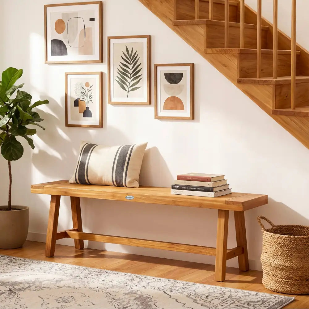 63 Inch Solid Wood Bench for up to 3 People - Natural - Outdoor Benches