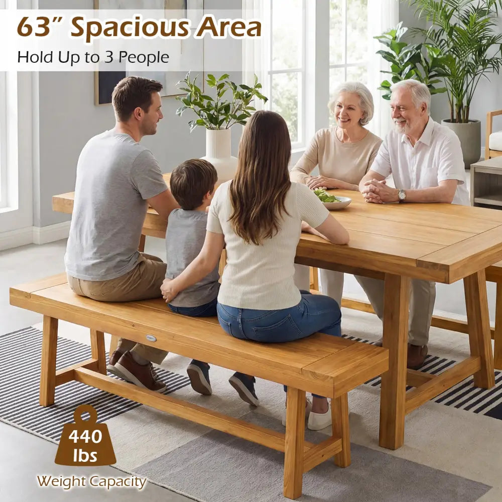 63 Inch Solid Wood Bench for up to 3 People - Natural - Outdoor Benches