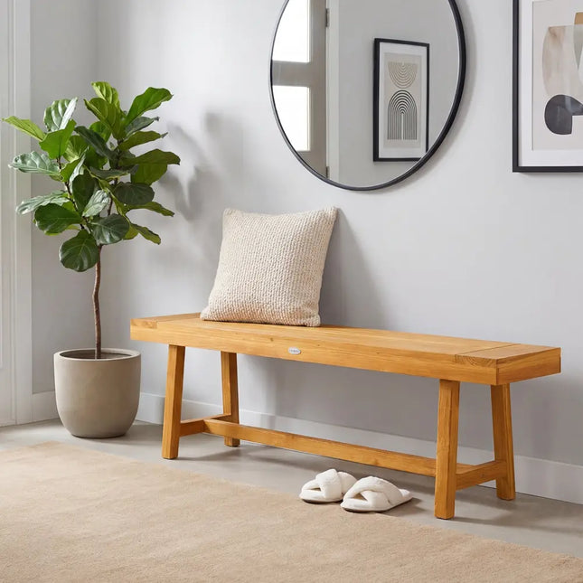 63 Inch Solid Wood Bench for up to 3 People - Natural - Outdoor Benches