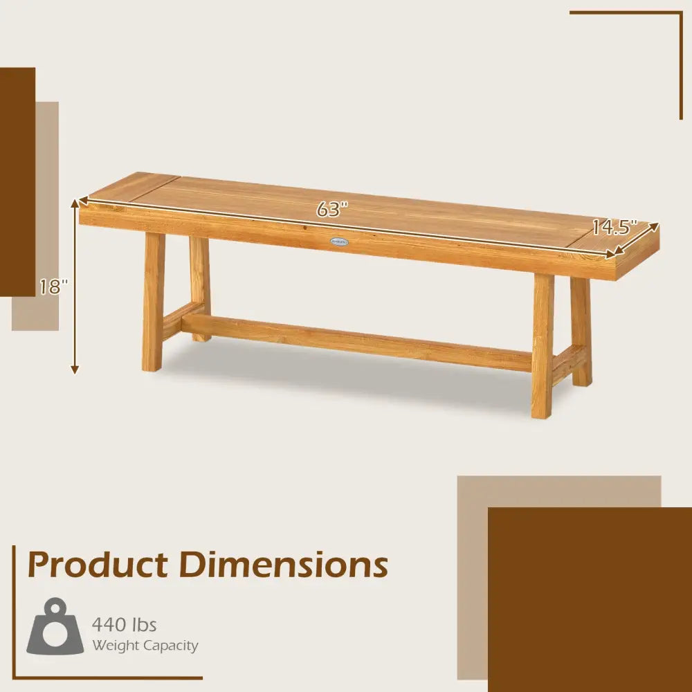 63 Inch Solid Wood Bench for up to 3 People - Natural - Outdoor Benches