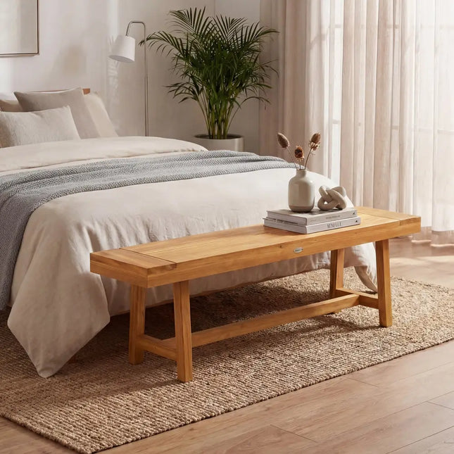 63 Inch Solid Wood Bench for up to 3 People - Natural - Outdoor Benches