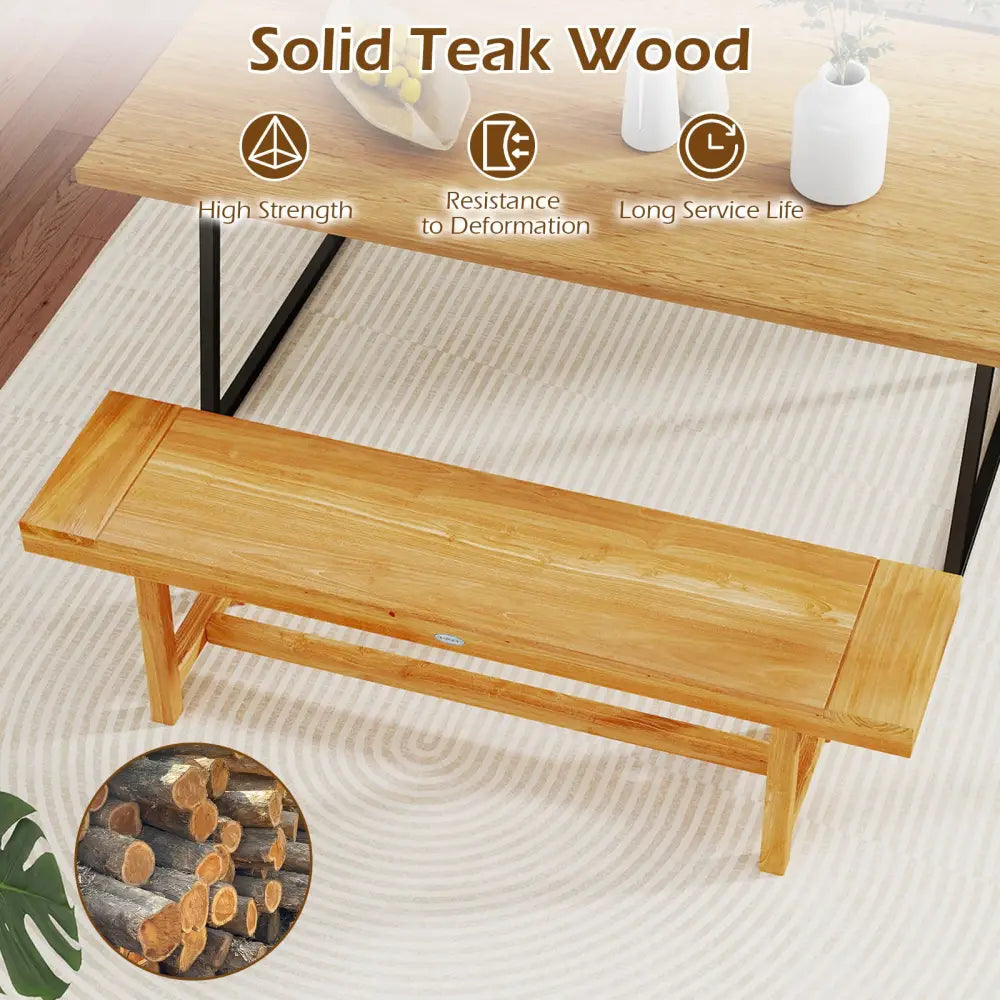 63 Inch Solid Wood Bench for up to 3 People - Natural - Outdoor Benches