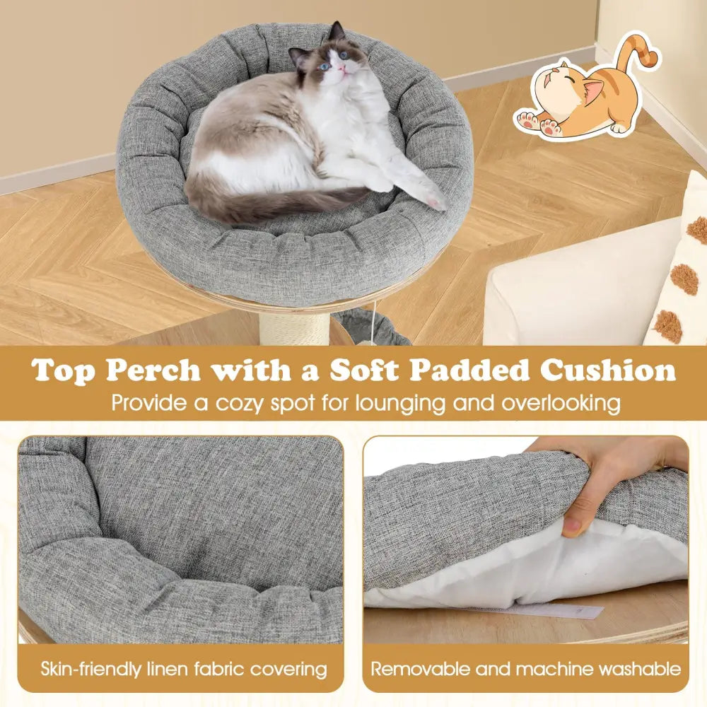 63 Inch Tall Cat Tree Modern Wooden Cat Tower with Perch Condo Hammock-Gray - Gray - Cat Trees Condos & Scratchers