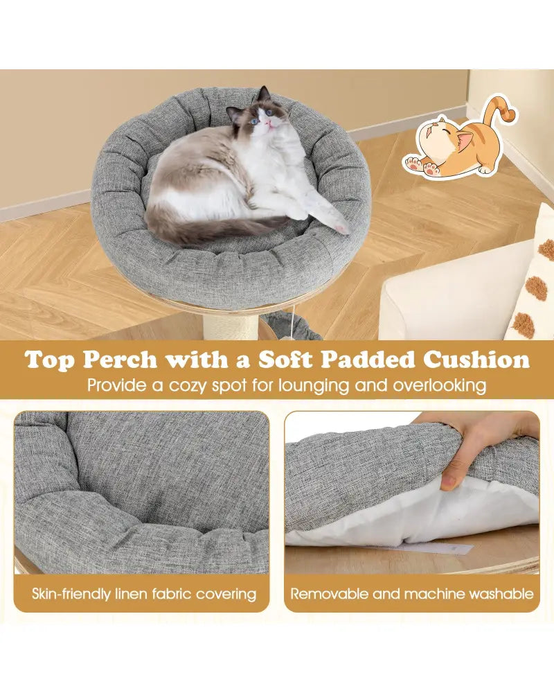 63 Inch Tall Cat Tree Modern Wooden Cat Tower with Perch Condo Hammock-Gray - Gray - Cat Trees Condos & Scratchers