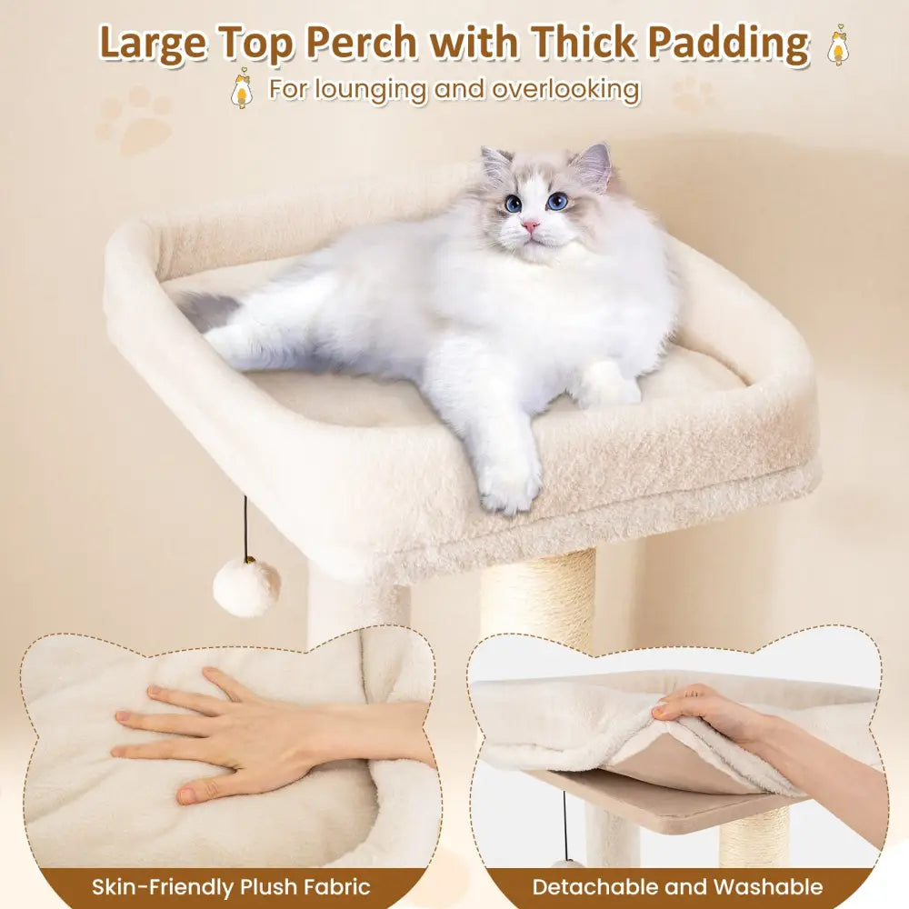 63 Inch Tall Wooden Cat Tree with 2-Story Condo and Plush Padded Top Perch-Natural - Natural - Cat Trees Condos &