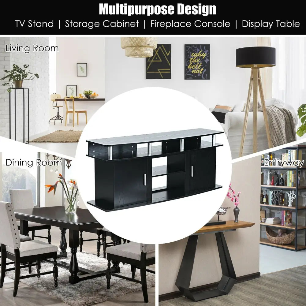63 Inch TV Entertainment Console Center with 2 Cabinets-Black - Black - Entertainment Centers & TV Stands