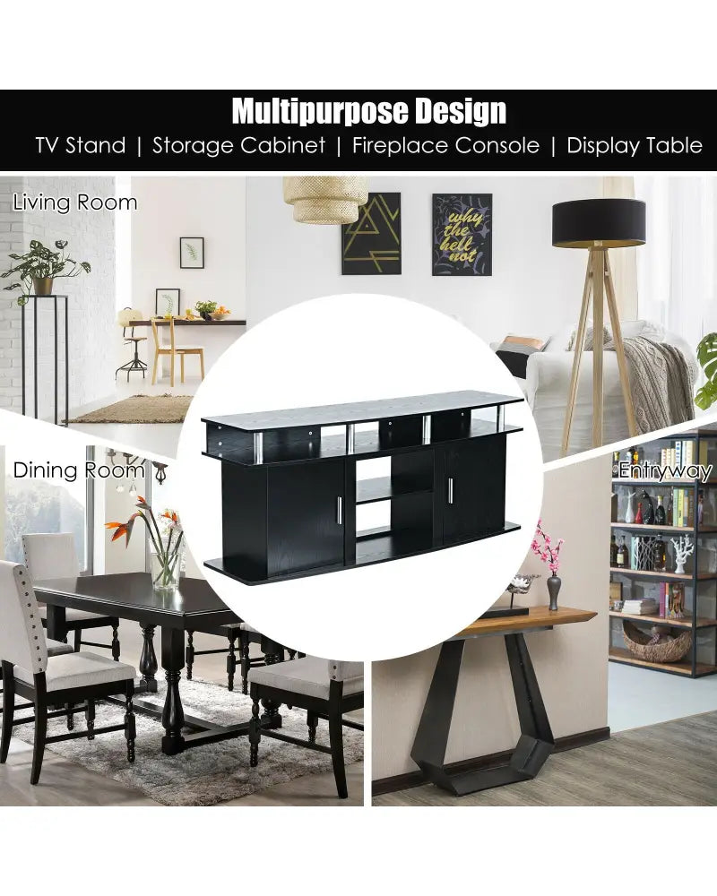 63 Inch TV Entertainment Console Center with 2 Cabinets-Black - Black - Entertainment Centers & TV Stands