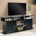 63 Inch TV Entertainment Console Center with 2 Cabinets-Black - Black - Entertainment Centers & TV Stands